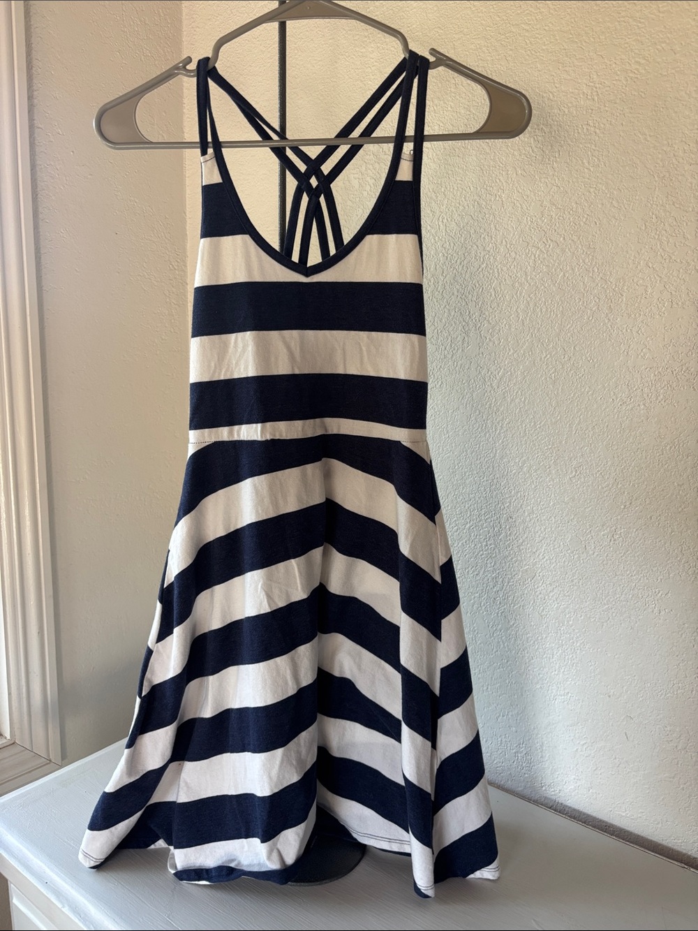 SO Navy and White Striped Girls' Sundress with Crisscross Back